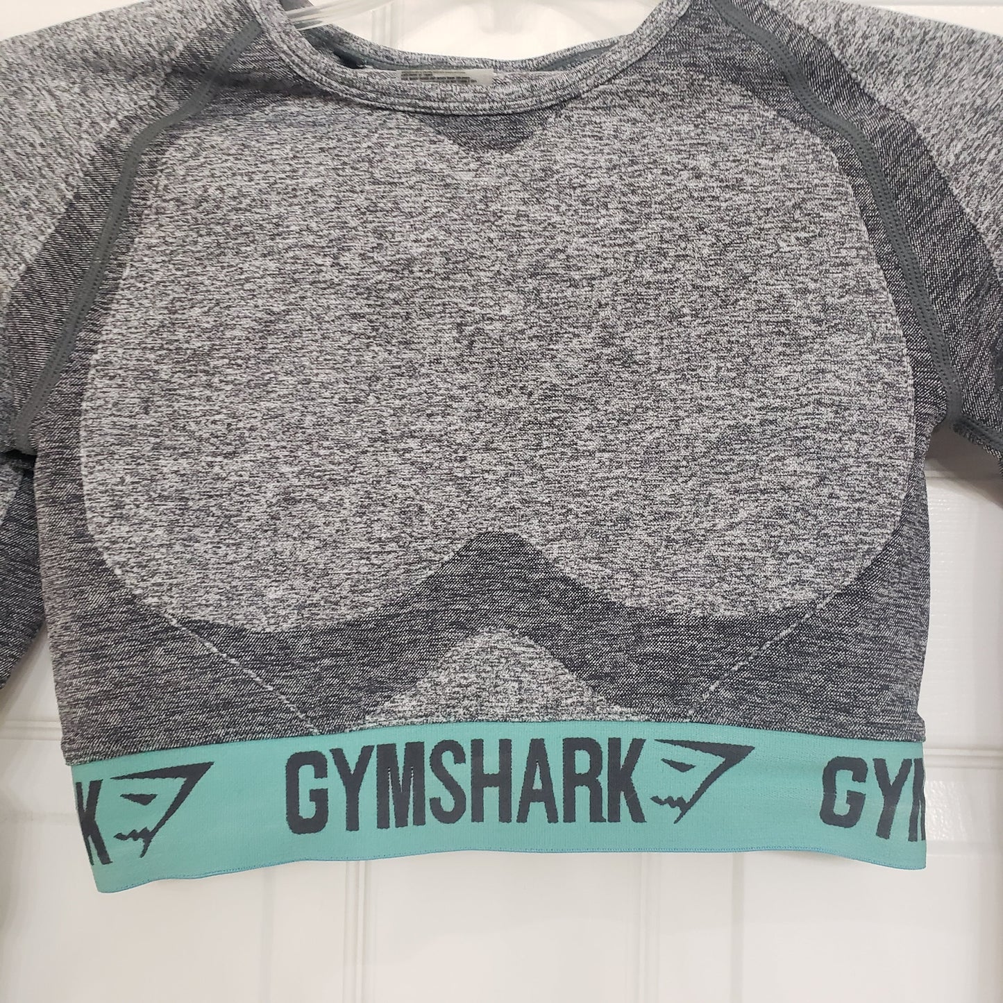 #142 GymShark Space Small Gray Teal Flex Long Sleeved Crop Top Women’s