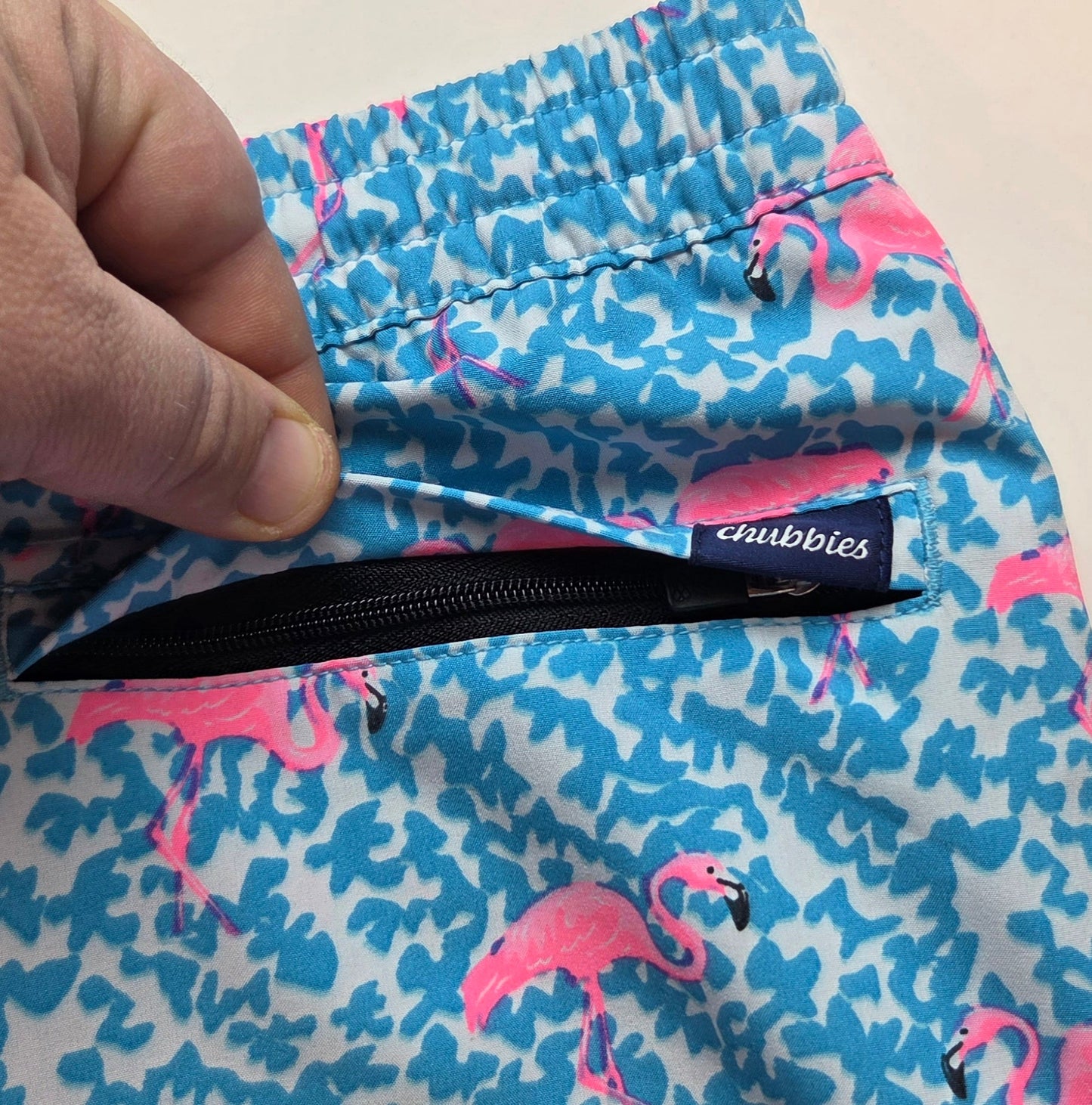 #152 - Chubbies Flamingo Print Swim Trunks, Boys Size M (10-12),  NWOT