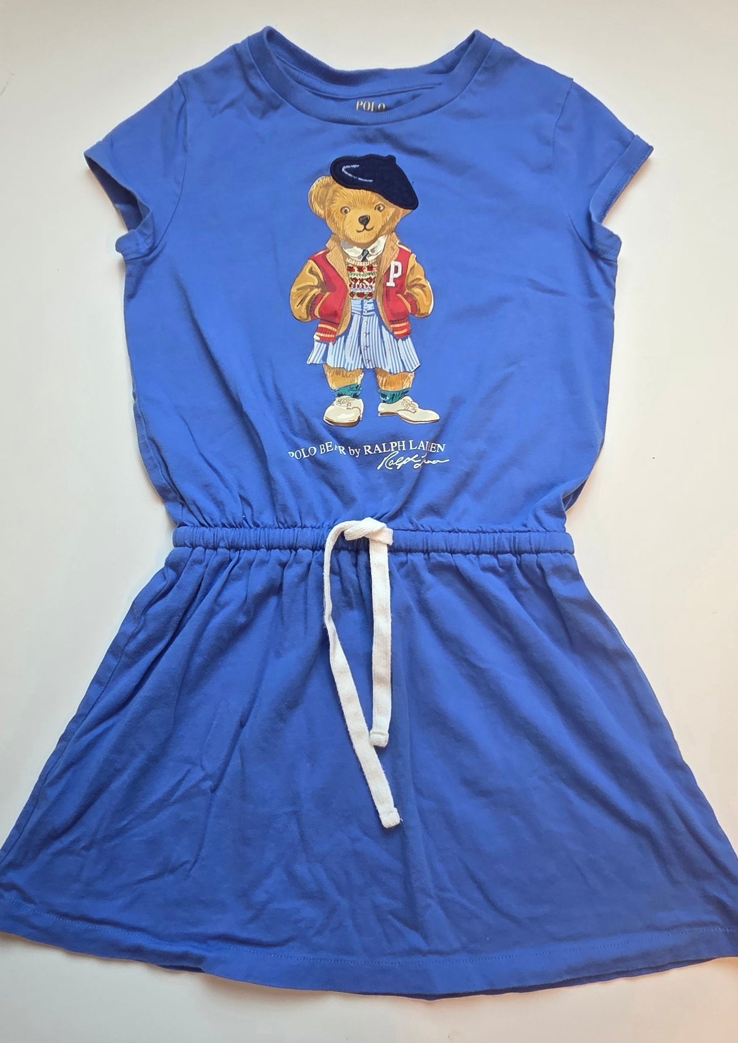#152 - Polo Ralph Lauren Girls Size 5 (120) Polo Bear Blue T-Shirt Dress EUC
