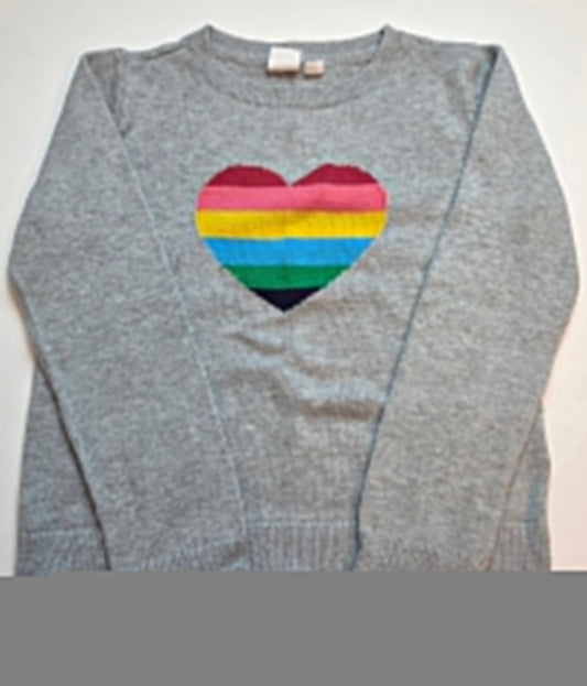 #152 - PRICE REDUCED Gap Kids Gray/Rainbow Heart Sweater, Girls Size M, VGUC