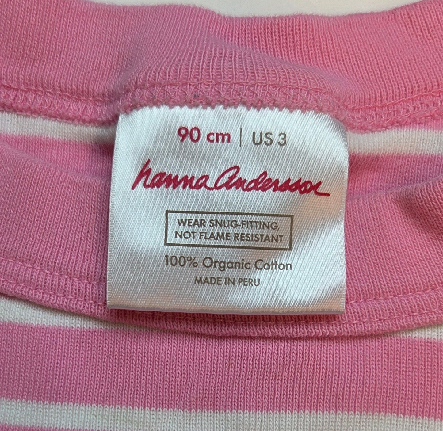 #152 - PRICE REDUCED Hanna Andersson Pink/White Stripe Bunny Short John Pajamas, Girls Size 3T, EUC