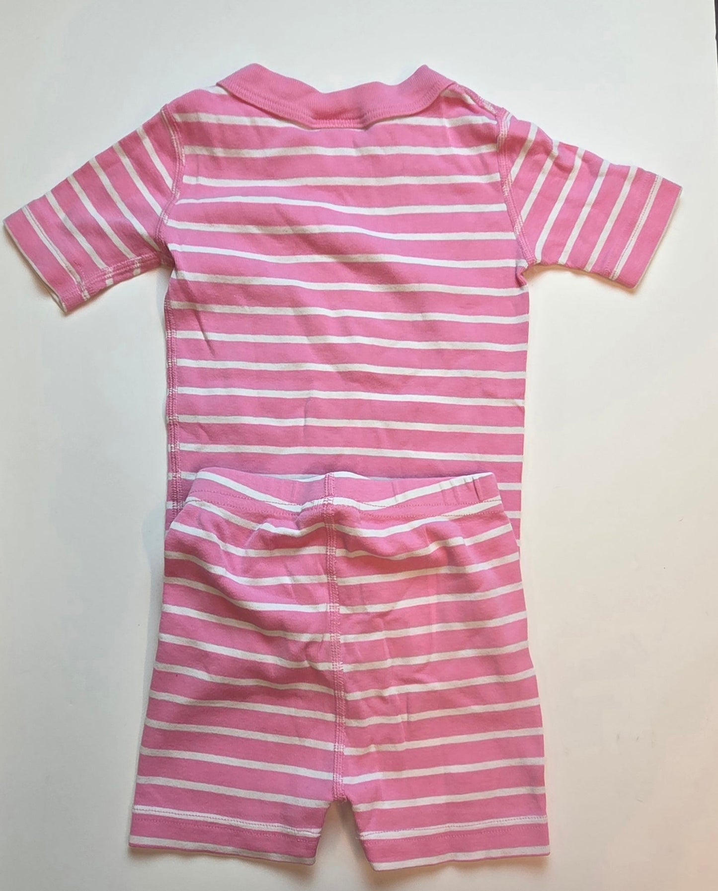 #152 - PRICE REDUCED Hanna Andersson Pink/White Stripe Bunny Short John Pajamas, Girls Size 3T, EUC