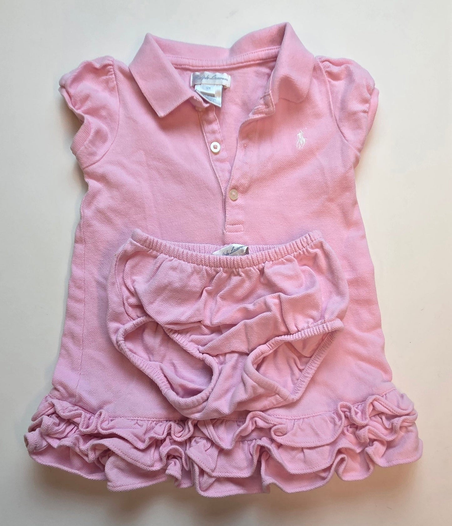 #152 -  Polo Ralph Lauren Pink Ruffle Dress, Girls 12m, VGUC