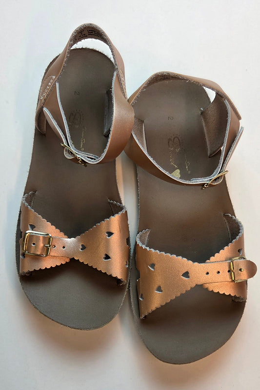#152 -  Bronze Saltwater Sun San "Sweetheart" Sandals, Girls Size 2, GUC