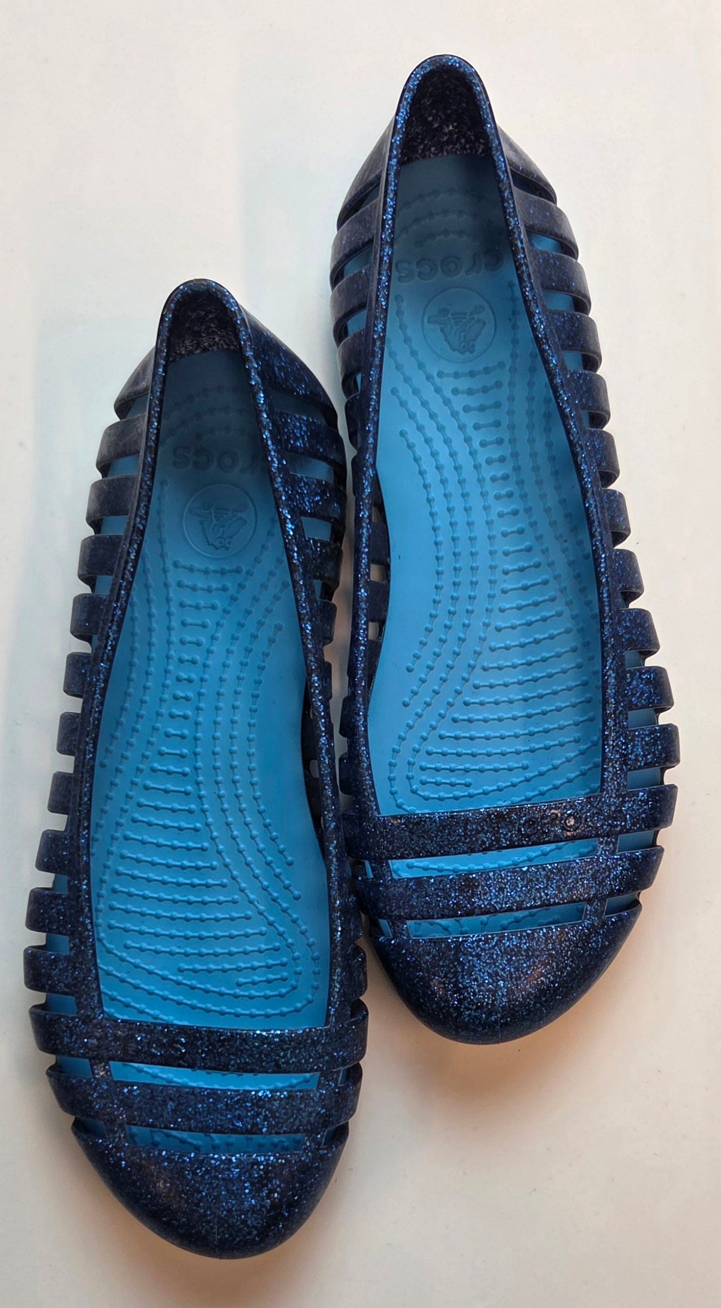 #152 - Crocs Sparkly Blue Ballet Flats, Girls Size 1, VGUC