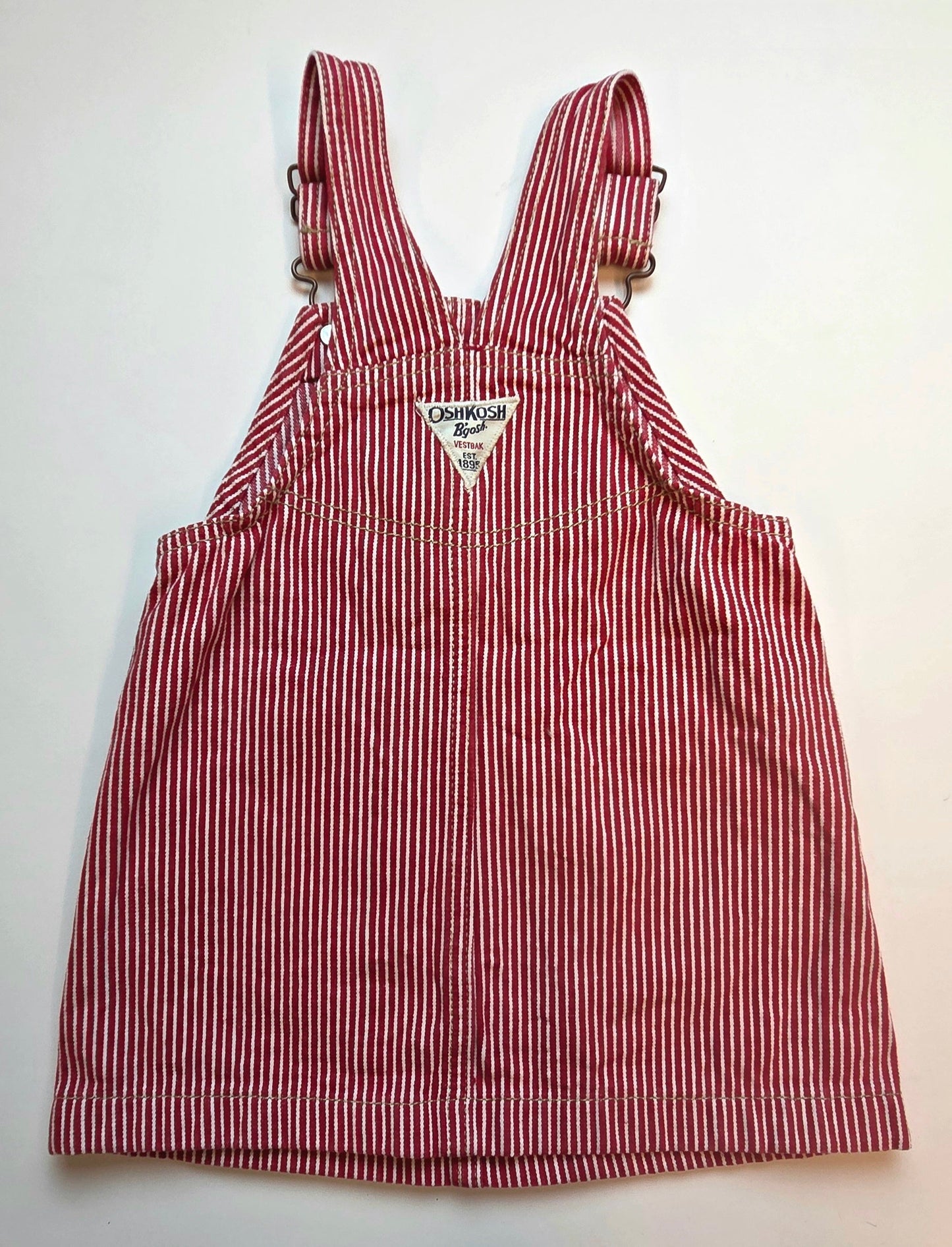 #152 -  OshKosh Red/White Railroad Strip Jumper, Size 24m, EUC