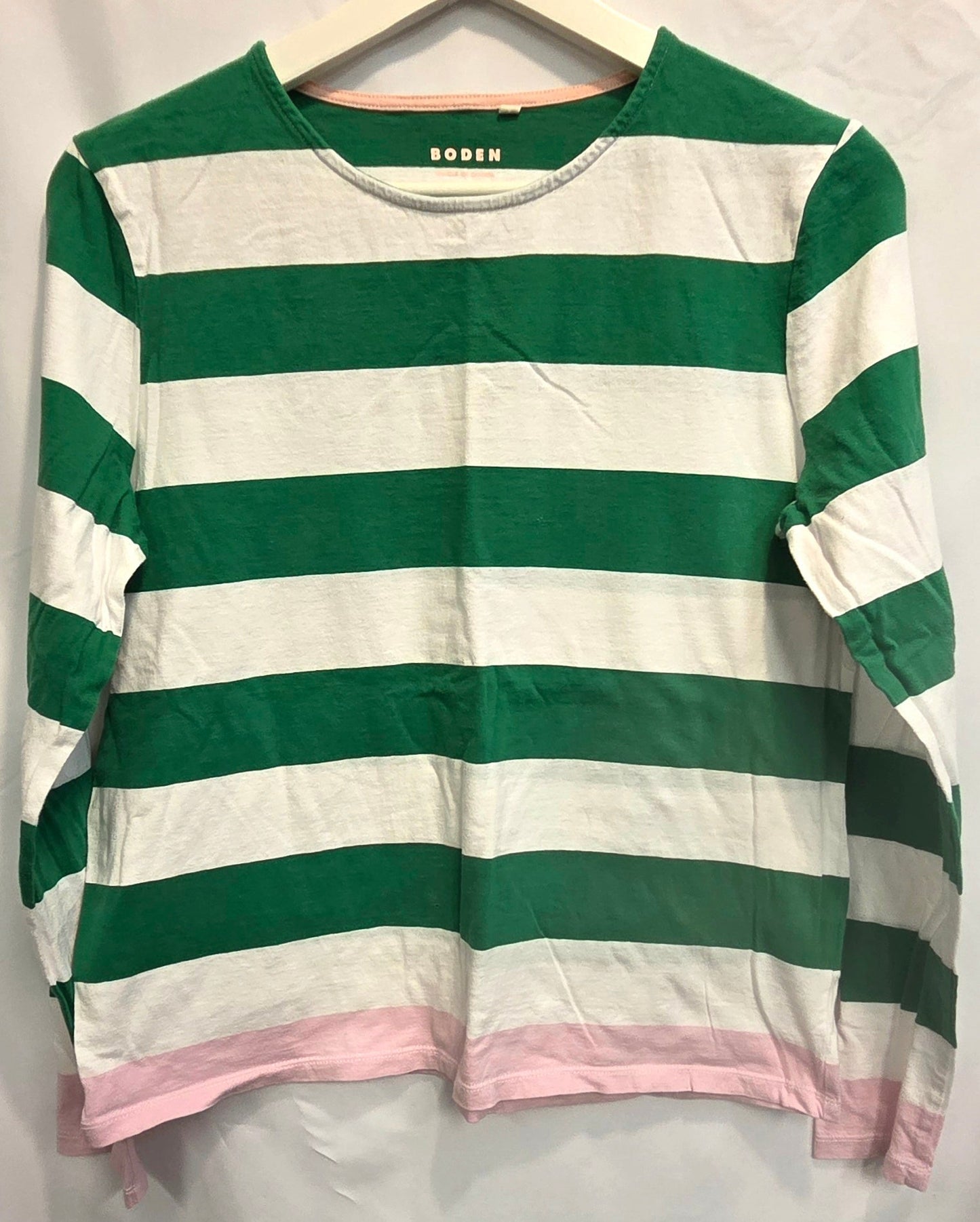 #152 - PRICE REDUCED Boden Green/White Striped Long Sleeve Shirt, Womens Size 8, EUC