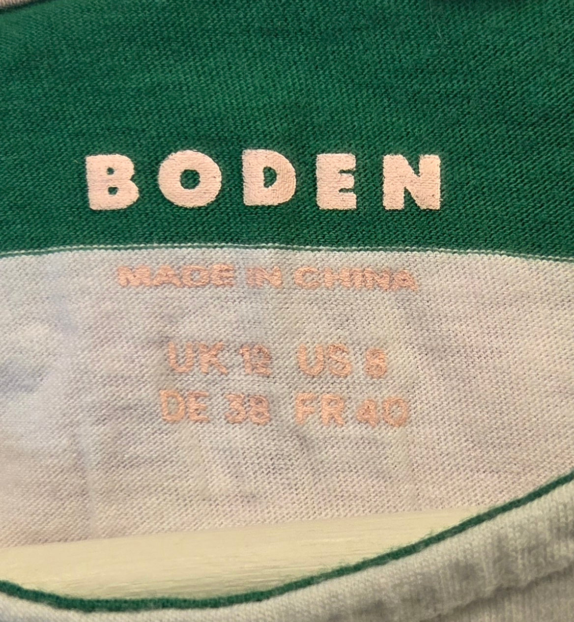 #152 - PRICE REDUCED Boden Green/White Striped Long Sleeve Shirt, Womens Size 8, EUC