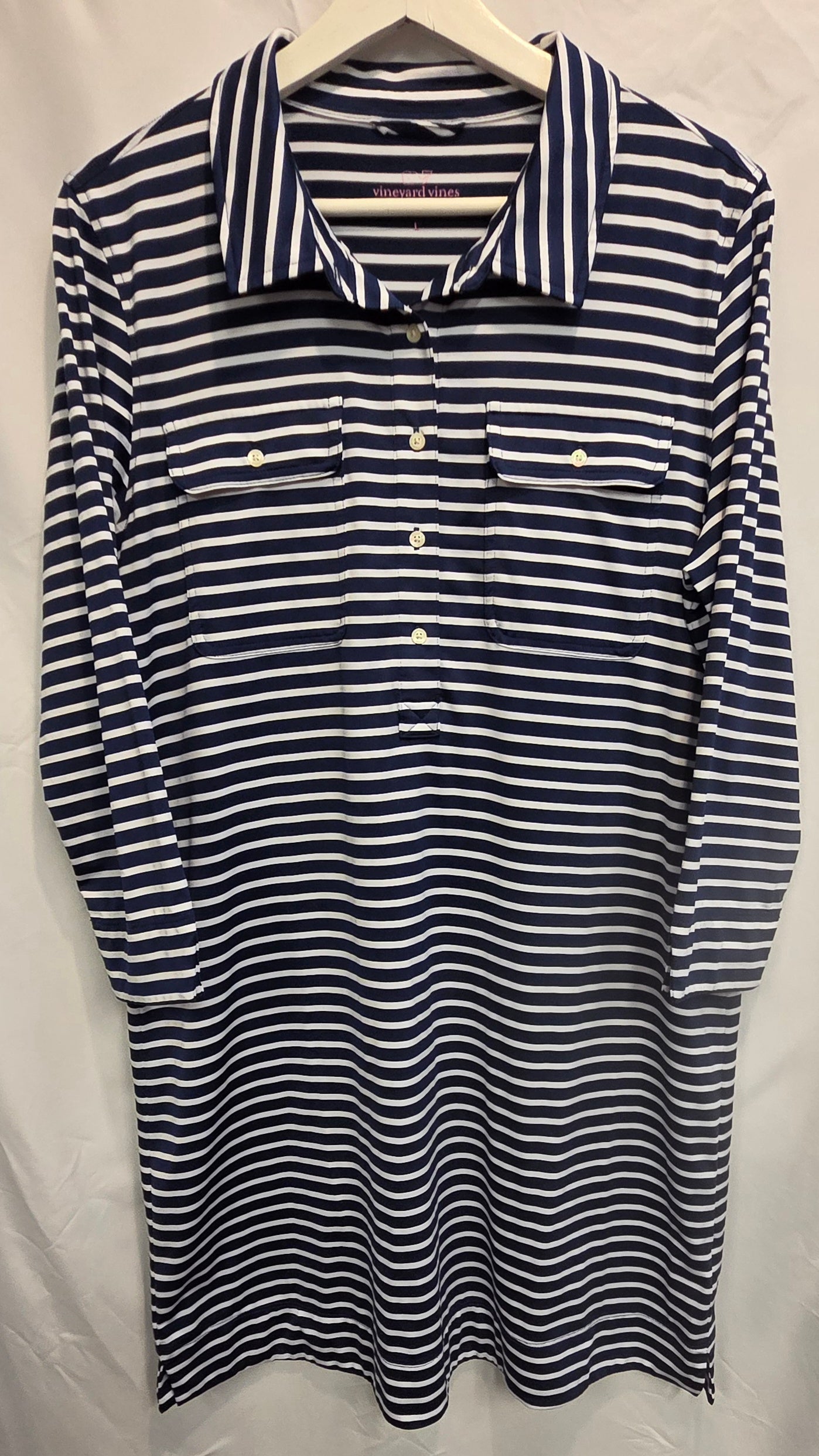 #152 -  PRICE REDUCED Vineyard Vines Sankaty Navy/White Striped Dress, Women's L, EUC