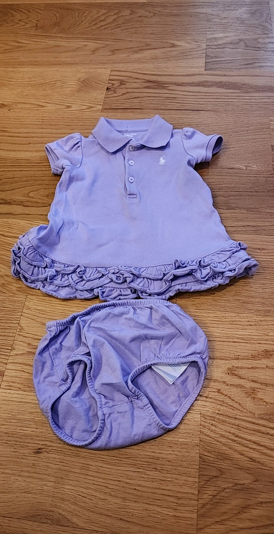 #178 Ralph Lauren purple polo dress and bloomers size 6-9 months