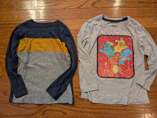 #90 long sleeve tees - 4T Boys - Pokemon and striped