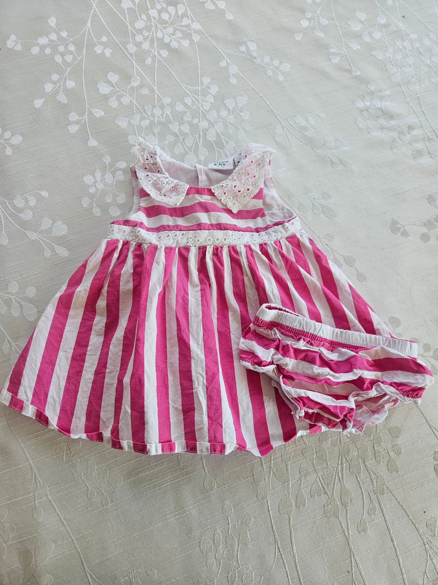 Crown & Ivy Pink Striped Dress - 6 months
