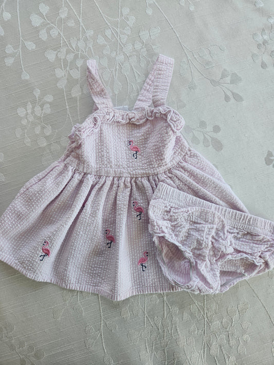 Crown & Ivy Seersucker Flamingo Dress - 6 months