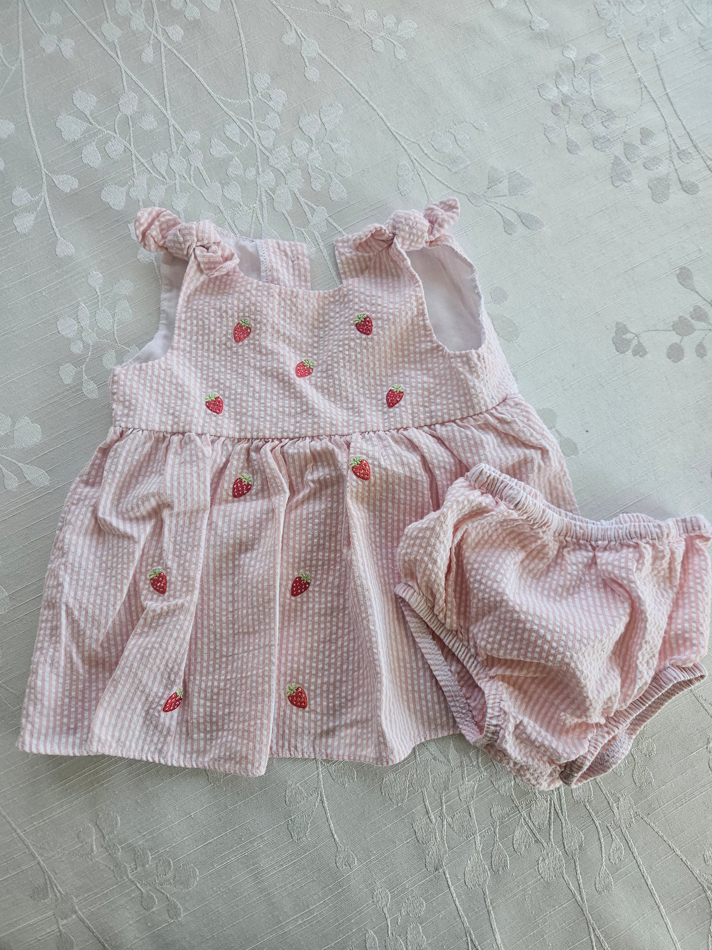 Starting Out Strawberry Seersucker Dress - 3/6 months
