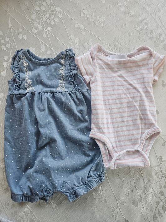Chambray One-Piece Outfit + Bodysuit Lot - 6 months