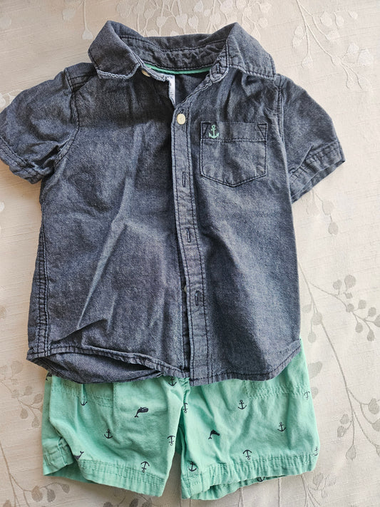 Carters Button-Down + Shorts Outfit - 18 months