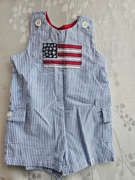 Nursery Rhyme - American Flag Seersucker Overalls - 6/9 months
