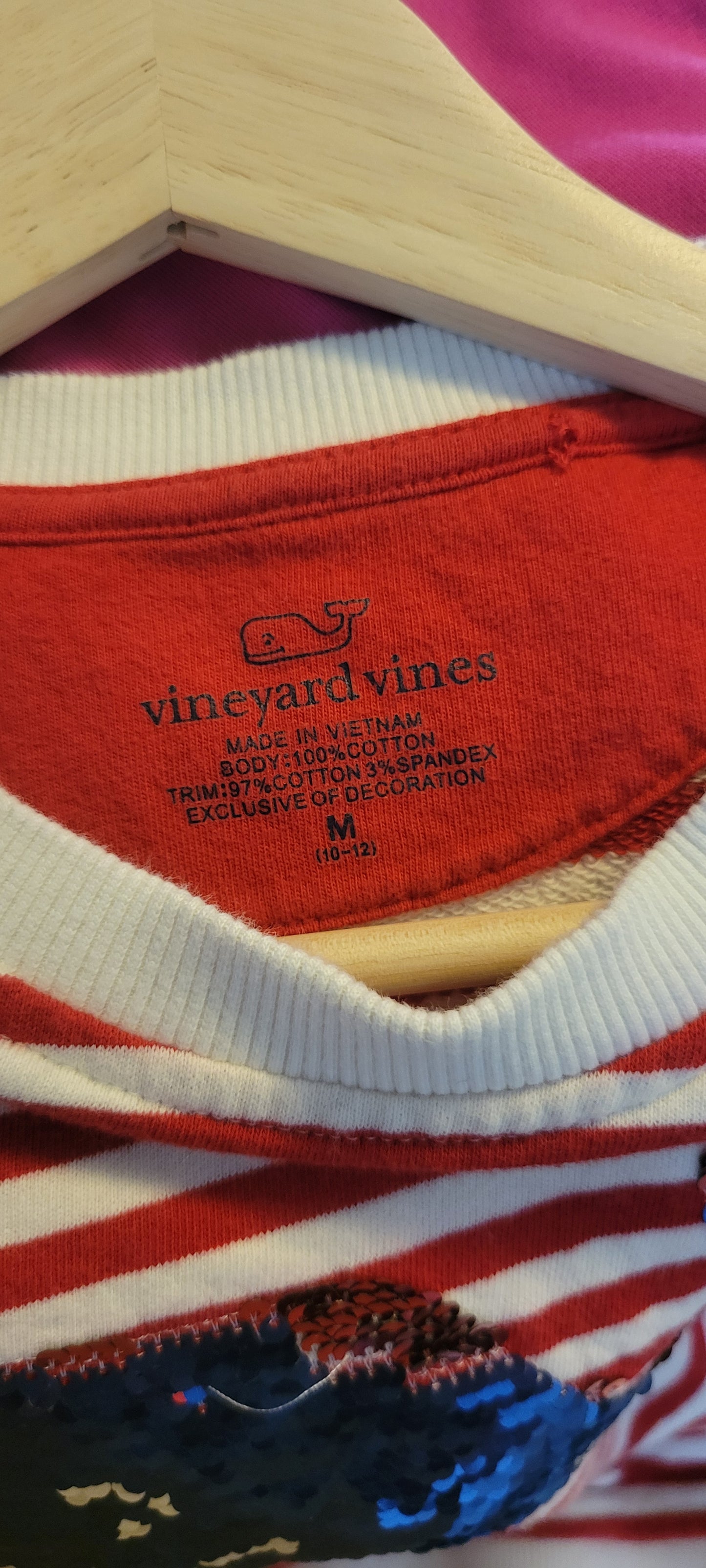 * Reduced * Vineyard Vines Red and White Striped Sequin Whale Sweatshirt, Girls Size M