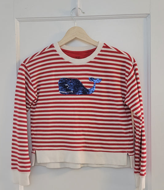 * Reduced * Vineyard Vines Red and White Striped Sequin Whale Sweatshirt, Girls Size M