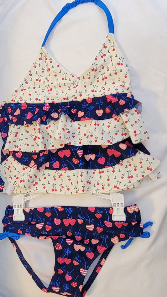 * Reduced * NEW WITH TAGS Kiko & Max Heart Patterned Ruffled Swim Suit 2 Pcs, Size 3T