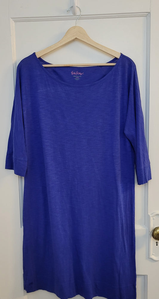 Lilly Pulitzer Blue Boatneck 100% Pima Cotton Dress, Women's Size L