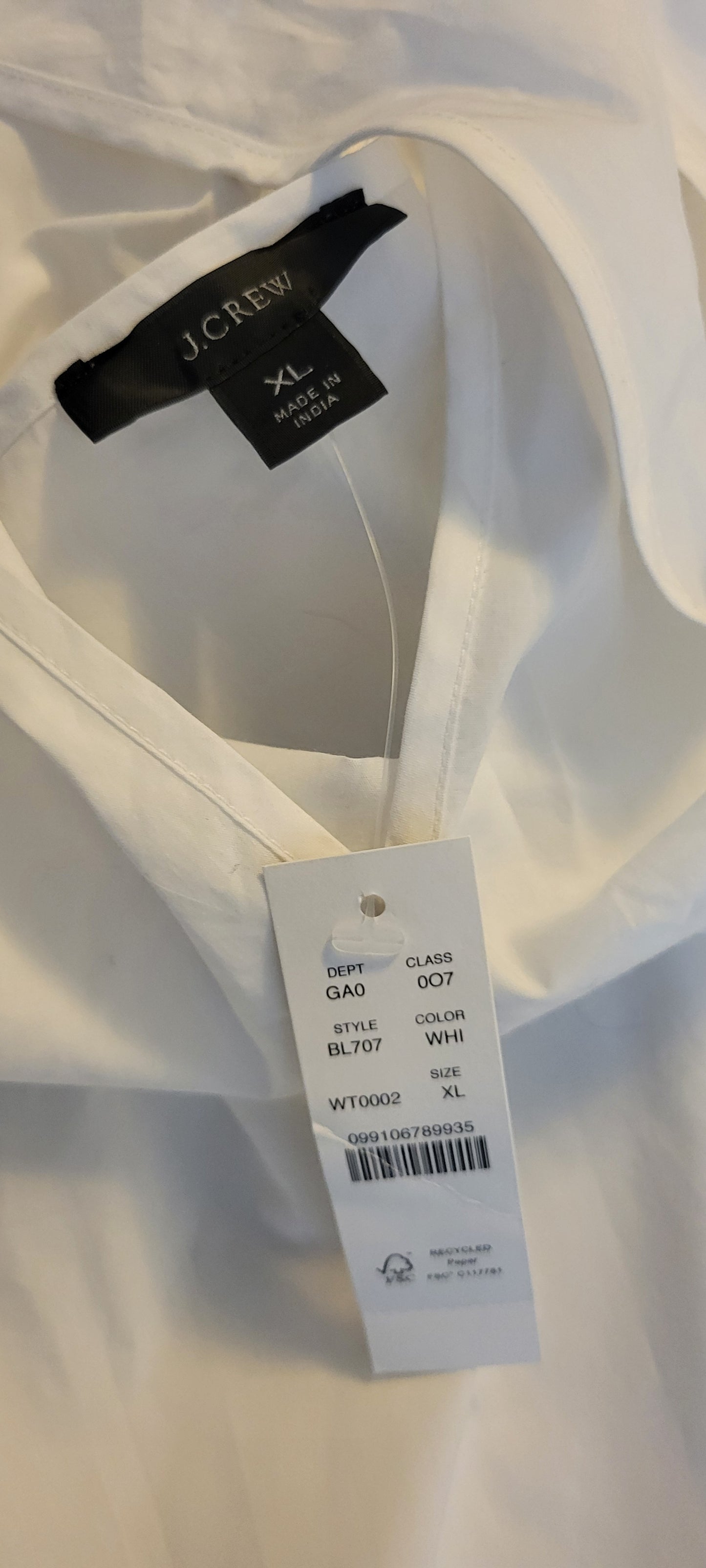 J. Crew Organic Cotton Poplin Halter Top White, Women's Size XL NEW WITH TAGS
