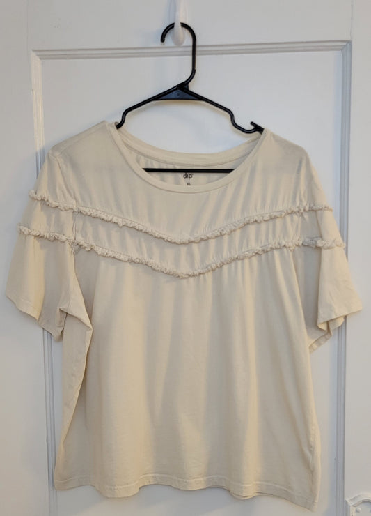 dip Cream TShirt with Fringe Detail, Women's Size XL