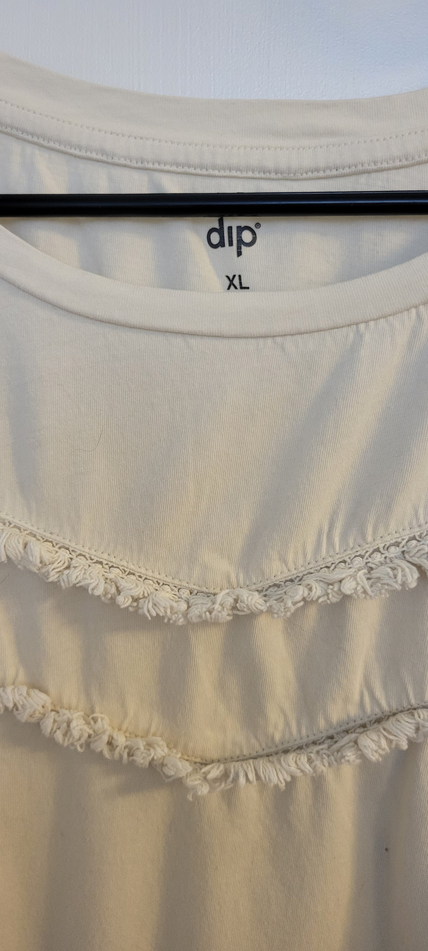 dip Cream TShirt with Fringe Detail, Women's Size XL