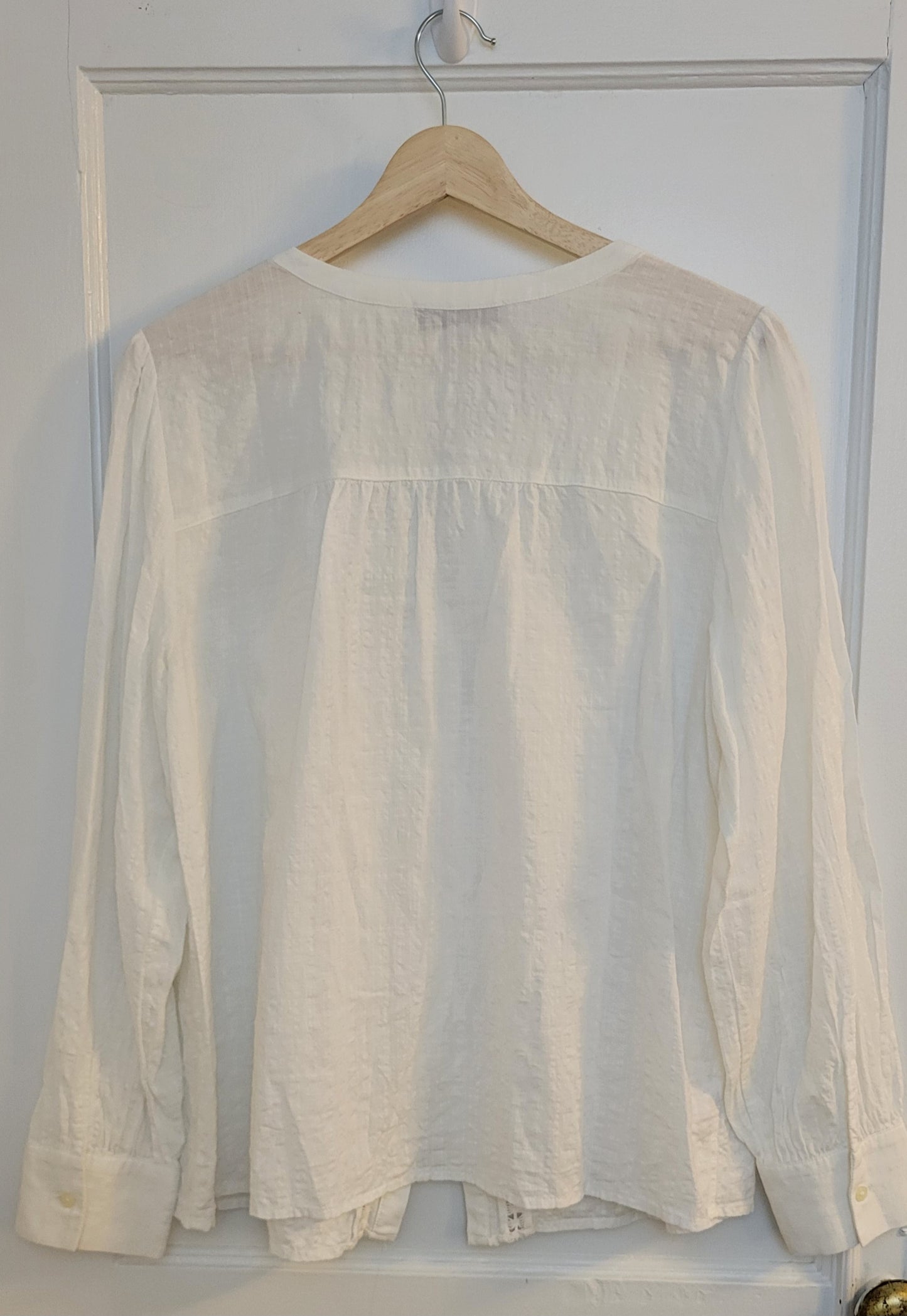 LOFT White and Lace Button Front Blouse, Women's Size L