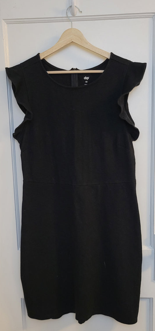 dip Black Jersey Flutter Sleeve Dress, Women's Size 14