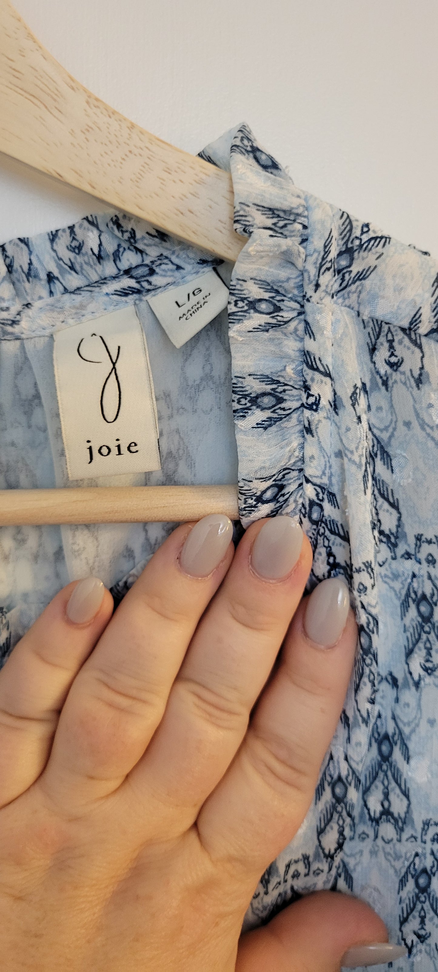 Joie Blue Pattern Silky Short Sleeve Blouse, Women's Size L