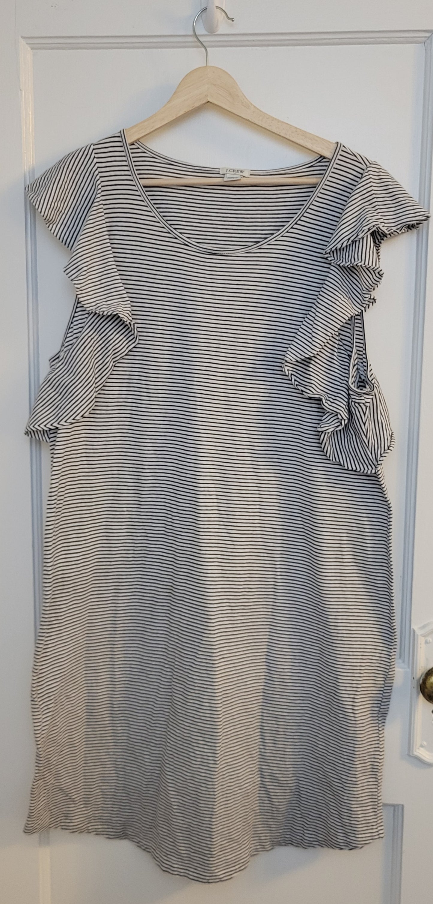 J. Crew Factory Black and White Stripped Jersey Dress, Women's Size L
