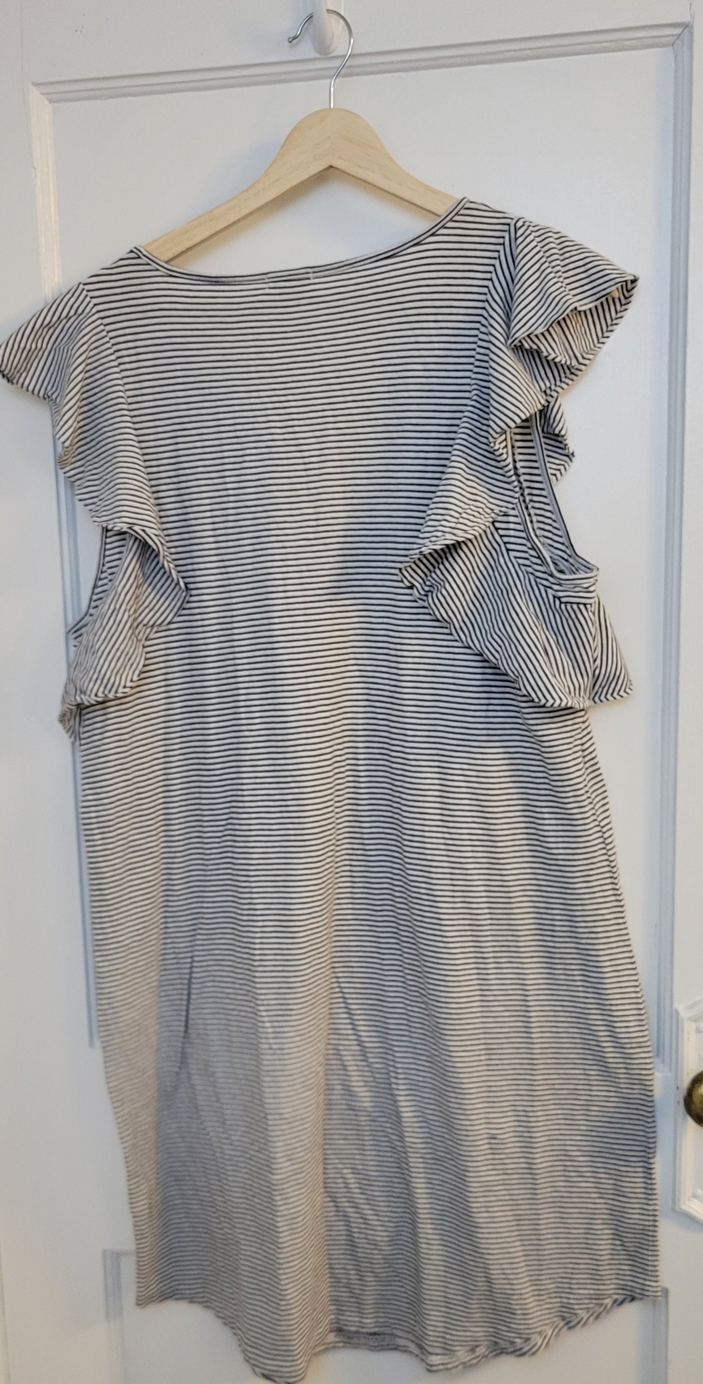 J. Crew Factory Black and White Stripped Jersey Dress, Women's Size L