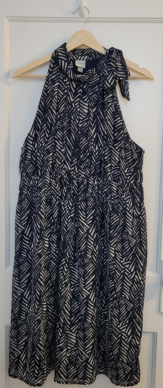 Merona (Target) Navy Blue and White Tie Neck Halter Dress, Women's Size XL