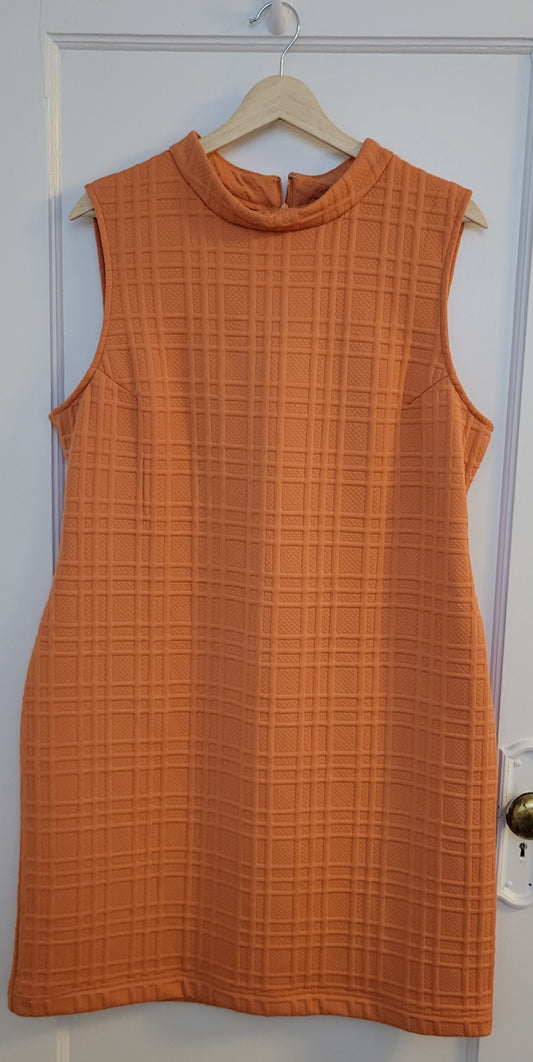 Amazon Orange Plaid Mock Neck Sleeveless Dress, Women's Size 16