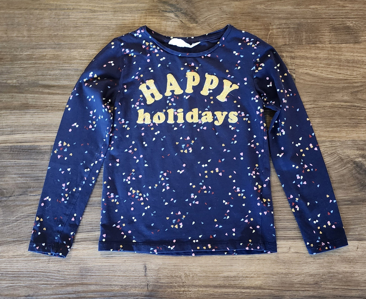 #137 H&M Happy Holidays girls shirt 4-6y