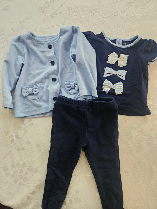 #33A - Girls Crown and Ivy Bow 3 Piece Outfit - Size 9 months - GUC