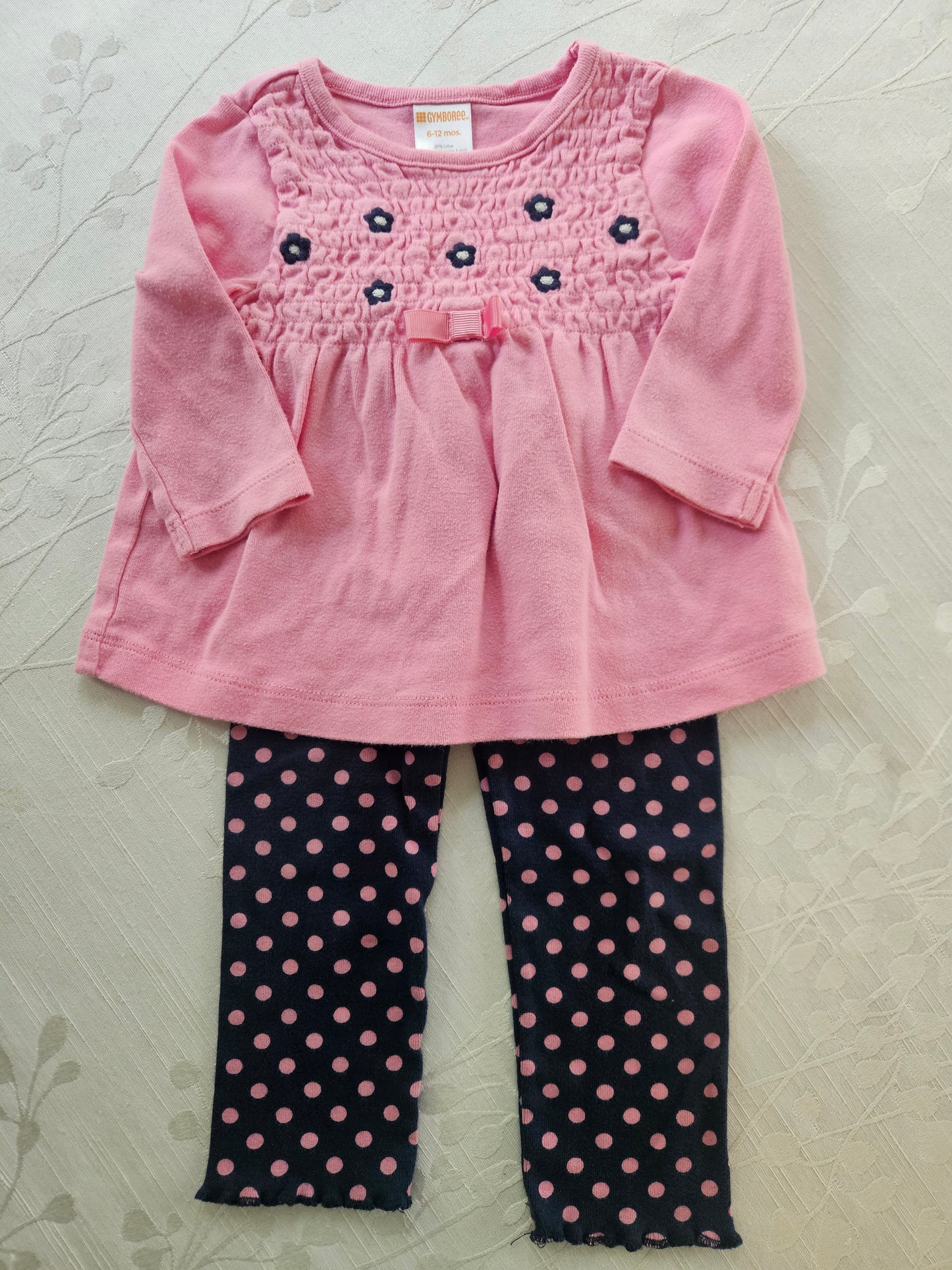 #33A - Girls Gymboree Pink Polka Dot Outfit - Size 6-12 months - GUC