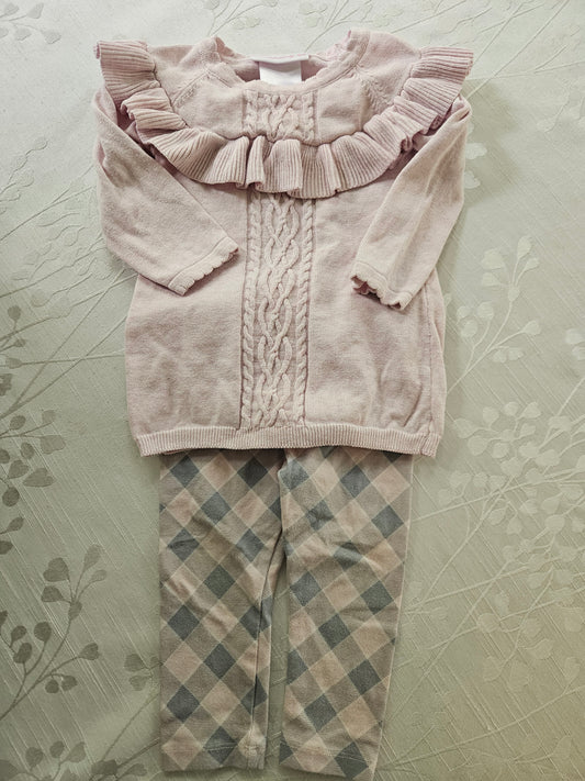 #33A - Girls Pink Sweater outfit - Size 12 months - GUC