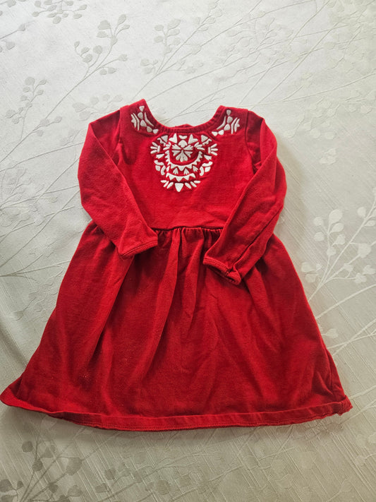 #33A - Girls Carters Red Long Sleeve Dress - Size 12 months - GUC