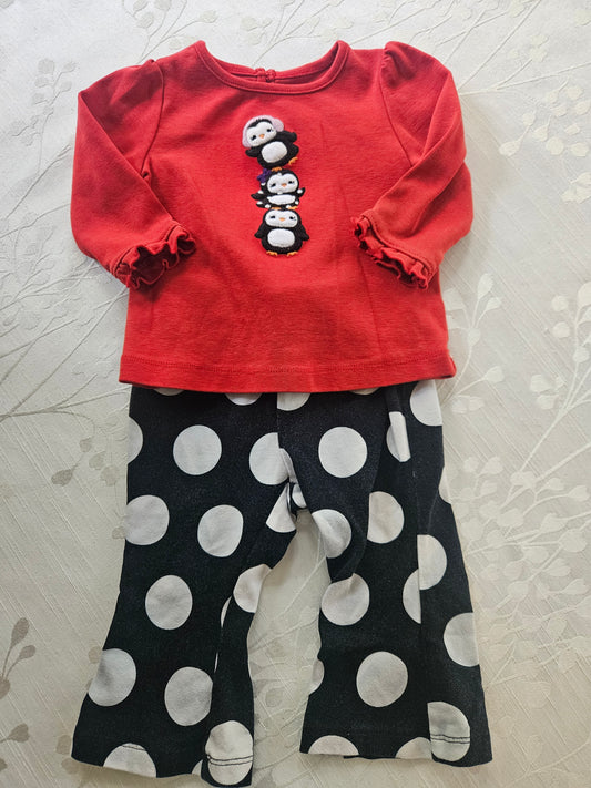 #33A - Girls Gymboree Penguin Outfit - Size 6-12 months