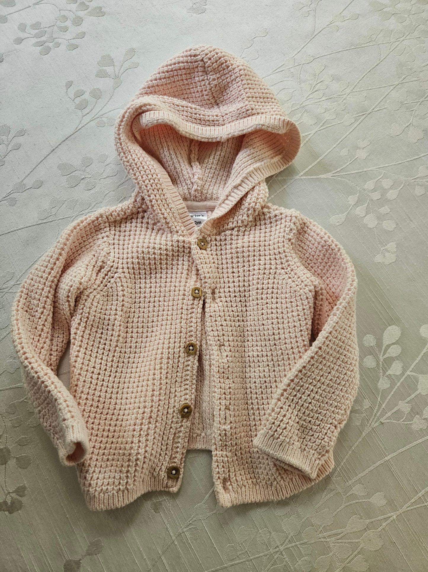 #33A - Girls Carters Pink Knit Jacket - 12 months - VGUC