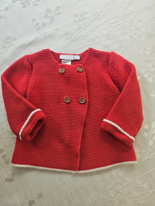 #33A - Girls Elegant Baby Red Knit Sweater Jacket - 12 months - VGUC