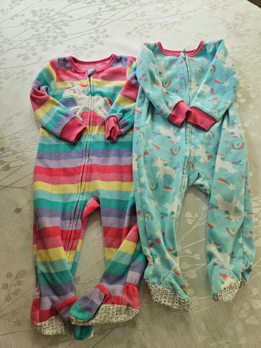 #33A - Girls unicorn fleece pajama bundle - Size 12 months - GUC