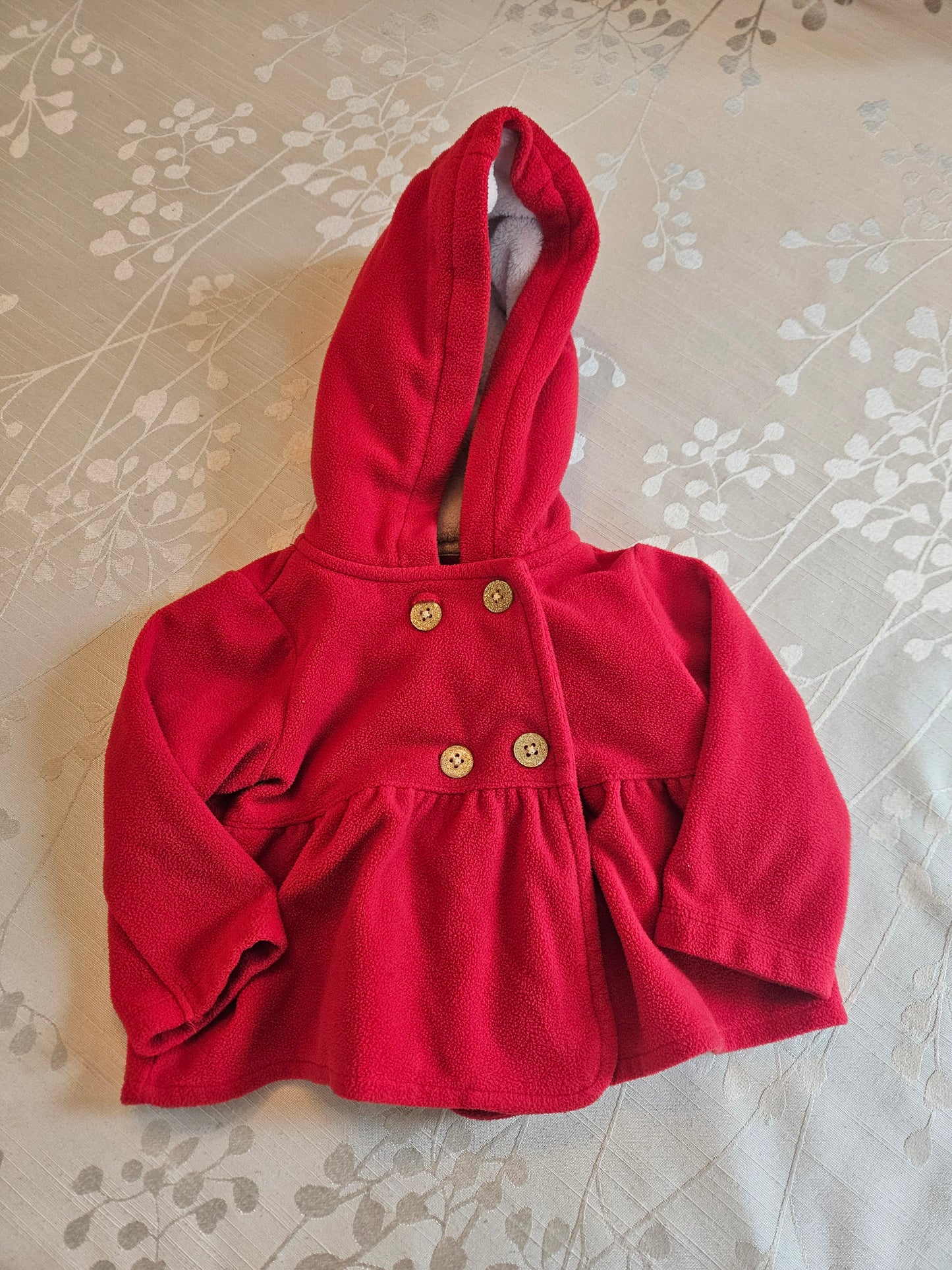 #33A - Girls Carters Red Fleece Hooded Jacket - 9 months - GUC