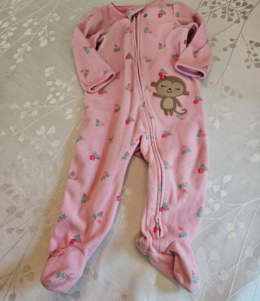 #33A - Girl Child of Mine Fleece Monkey Pajamas - 6-9 months - GUC