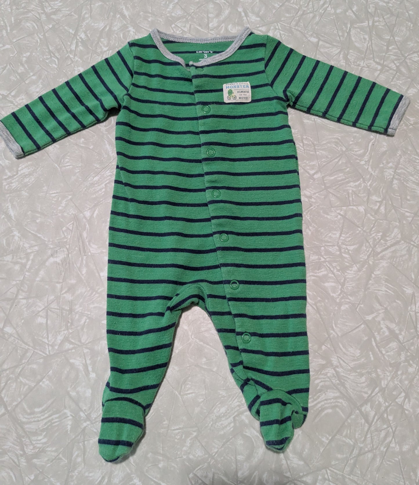 #61 Carters 3mo Green Stripe Pajama