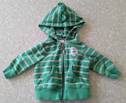 #61 Carter's 3mo Green Stripe Dino Zip Up Jacket