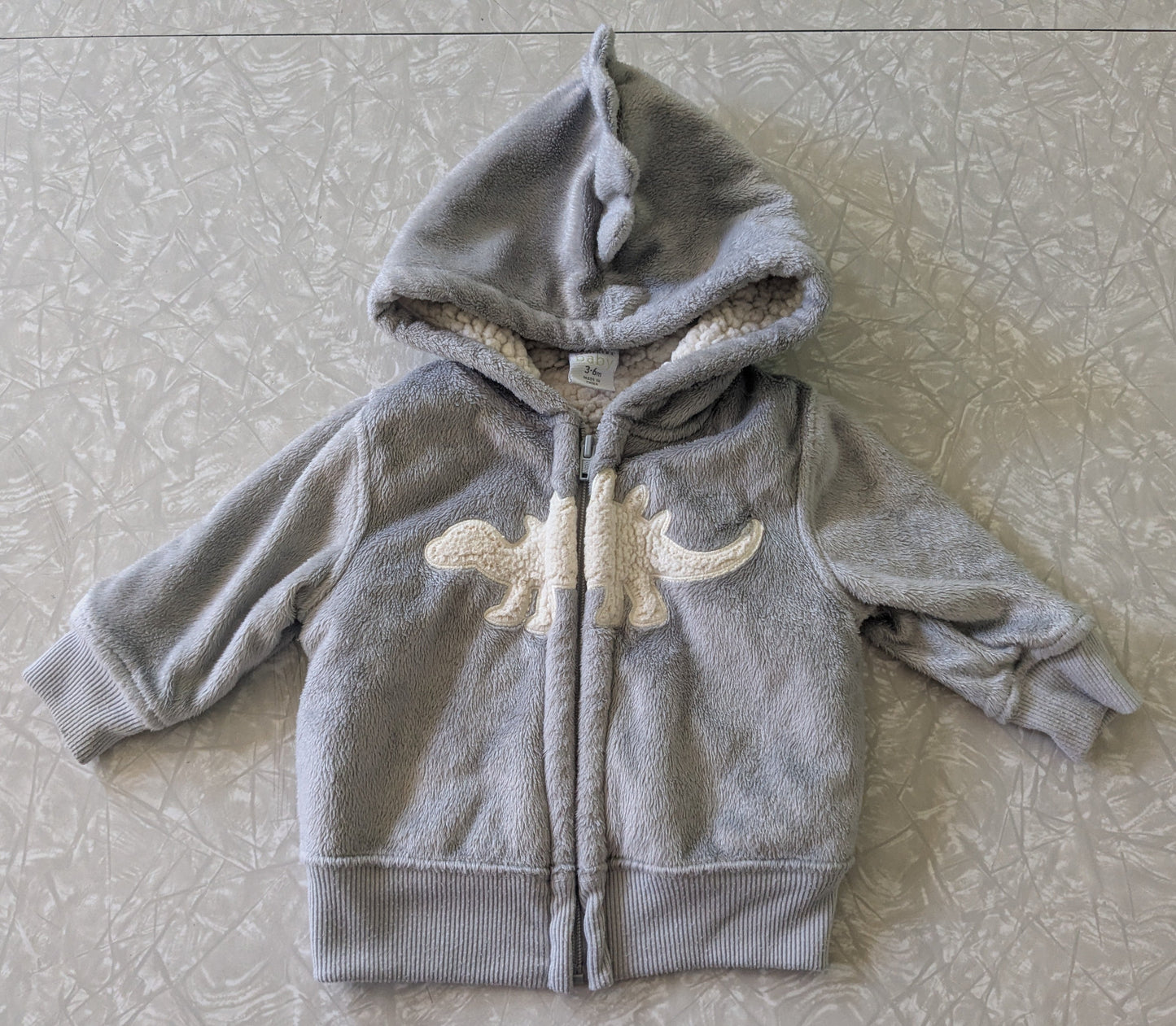 #61 3-6mo Fuzzy Gray Dino Zip Up Jacket
