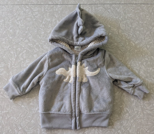 #61 3-6mo Fuzzy Gray Dino Zip Up Jacket